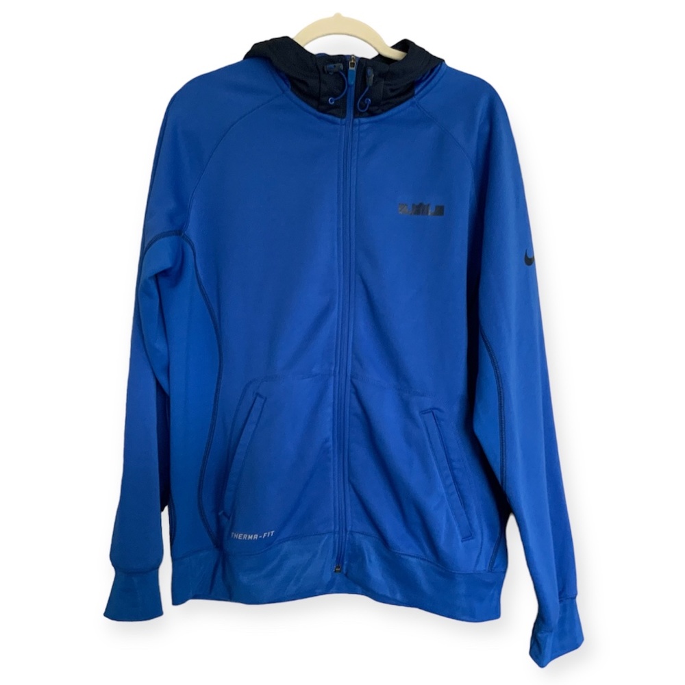 Nike Lebron James Logo Men's Therma-Fit Blue Zip Up Hooded Jacket Side Pockets L